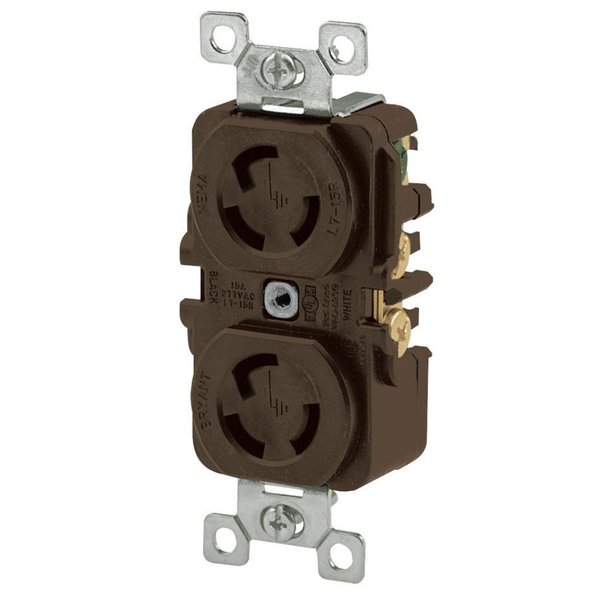 Bryant Duplex Receptacle, 15A 125V, 2-Pole 3-Wire Grounding, L5-15R, Screw Terminal, Brown 4700DR
